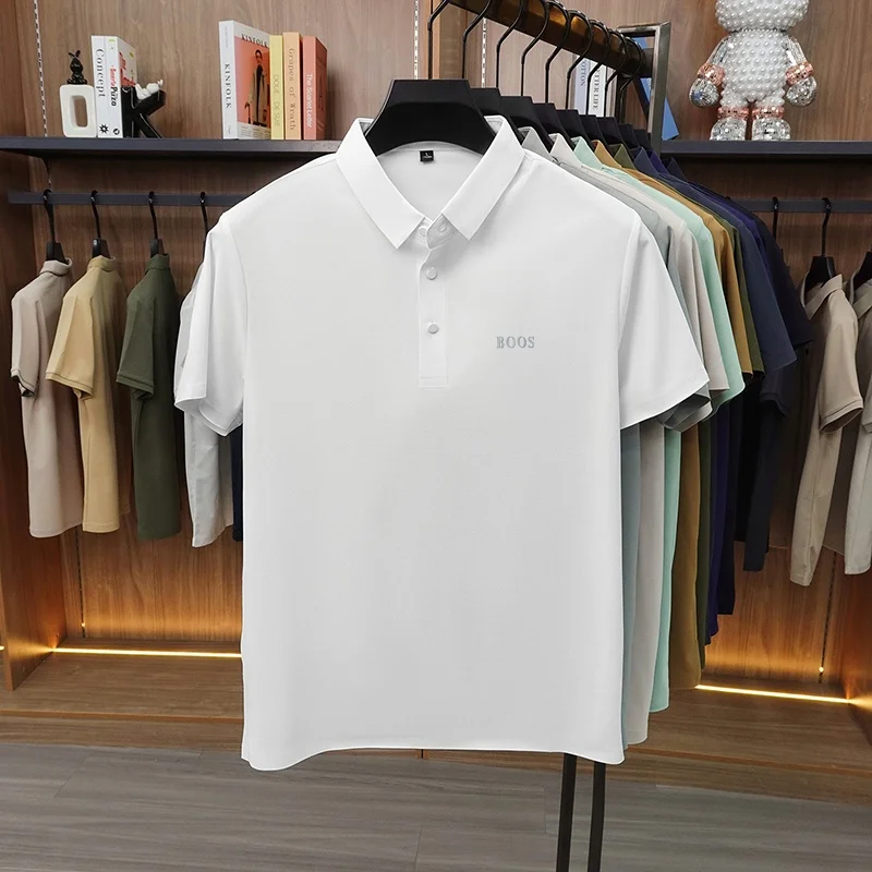 Sommermode Herren Kurzarm-Poloshirt mit Kragen, Knöpfen und Buchstabenprägung, Lässig, Atmungsaktiv, Minimalistisch, Einfarbig, Herrenbekleidung – Detail 2
