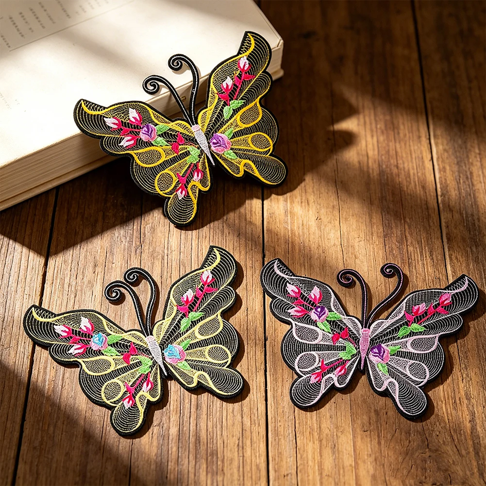 Chinesischer Stil, floraler Schmetterlings-Stickerei-Aufnäher mit hohlem Rand, zum Aufbügeln für Jeansjacken, Qipao-Kleidung, zur Reparatur von Löchern und zur Dekoration – Detail 4