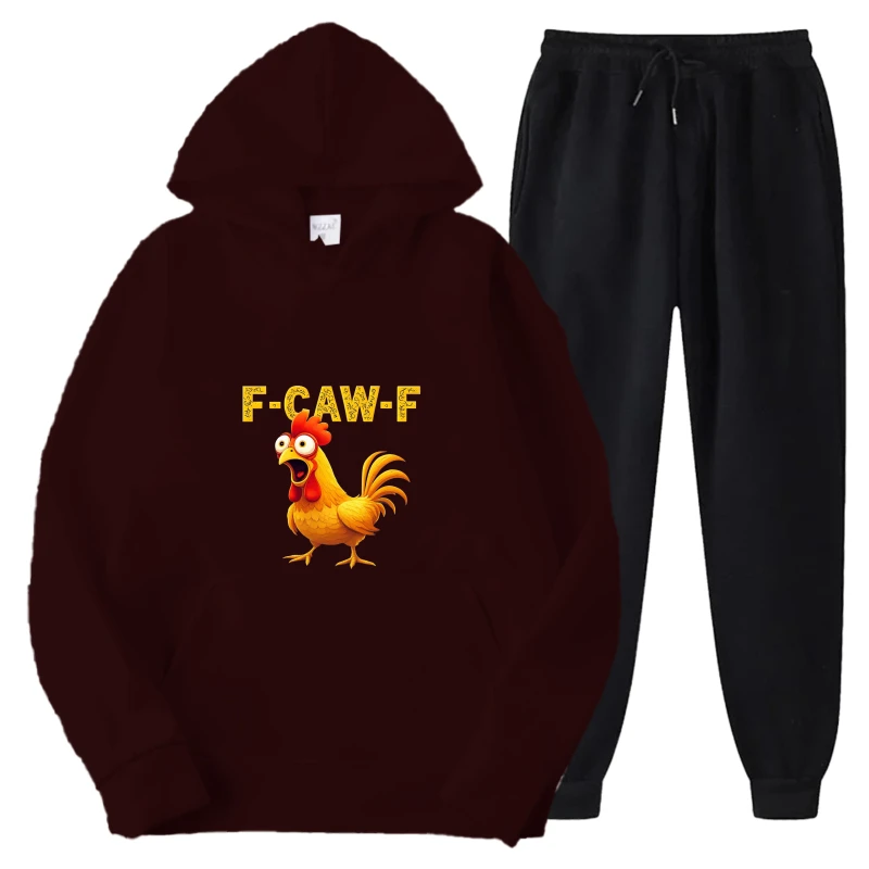 طقم هوديي أسود وعنابي مطبوع نص ألماني Dawakersimieden Mene Problem سويت شيرت غير رسمي سروال الزي للرجال والنساء St #4