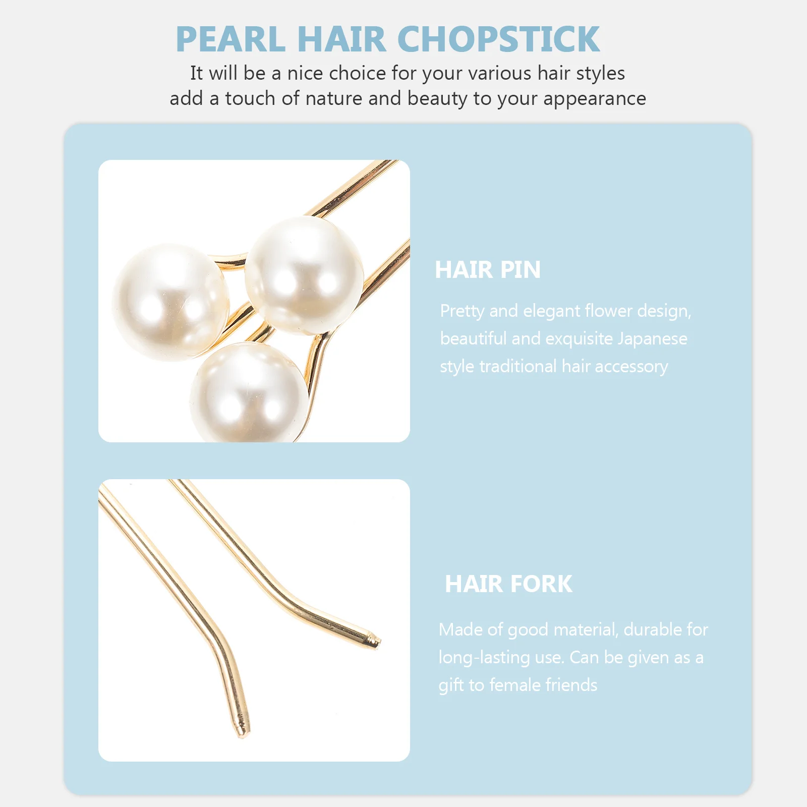

3Pcs Pearl Hair Accessories Metal Hairpin Durable Alloy for Wedding Party Prom Elegant Hairstyles Long Hair Stick