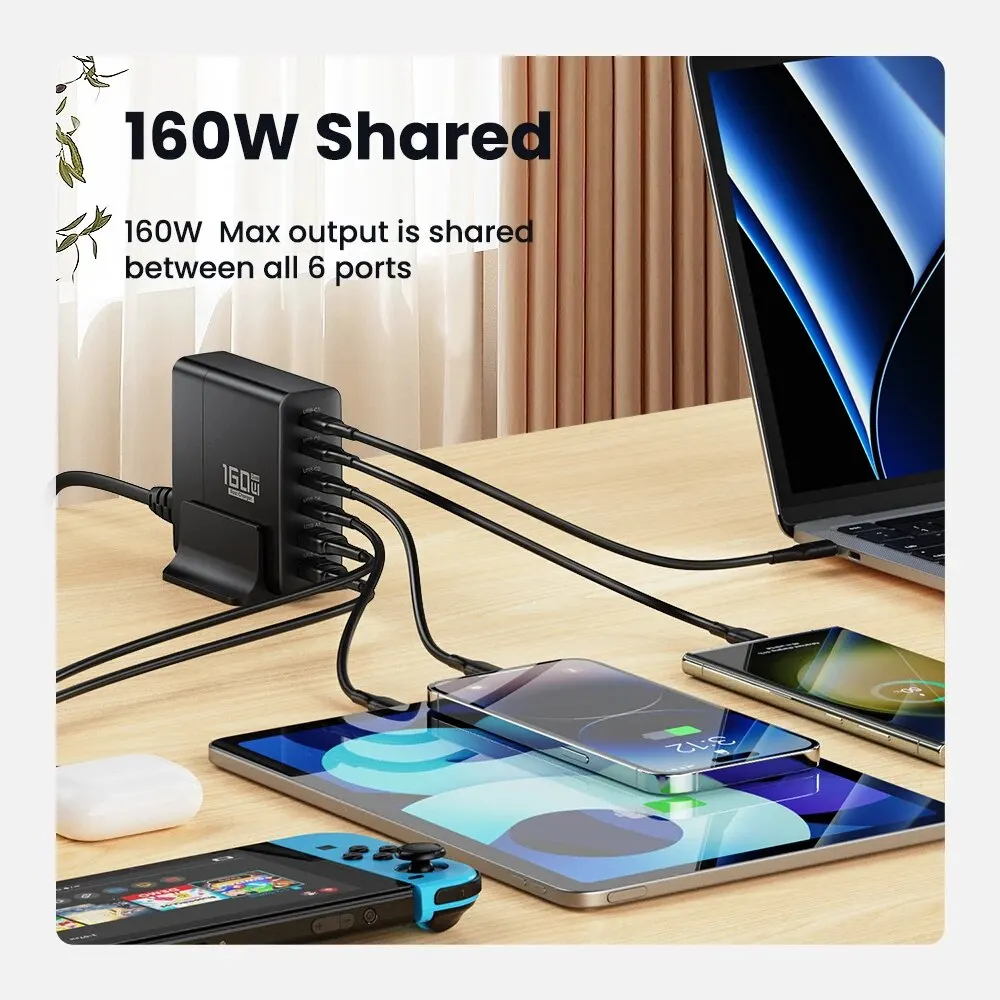 ASOMETECH GaN 160W USB Charger Desktop Fast Charge USB Type C Charger PPS PD Charger For iPhone Xiaomi Samsung S23 Ultra Laptop