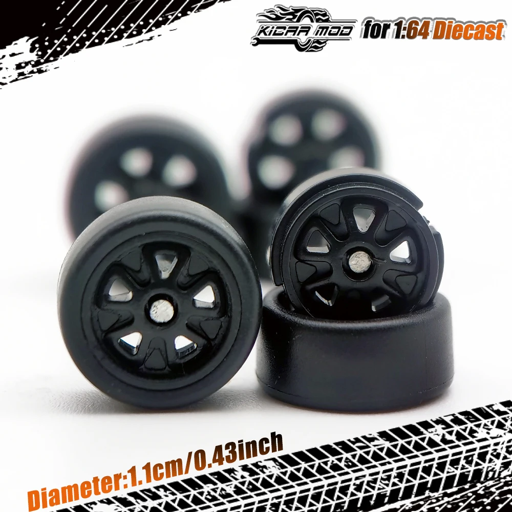 1/64 11mm Gummi-Slick-Reifen mit Schriftzug & Modellauto-Räder für 1:64 Modellautos (1 Set) – Detail 6