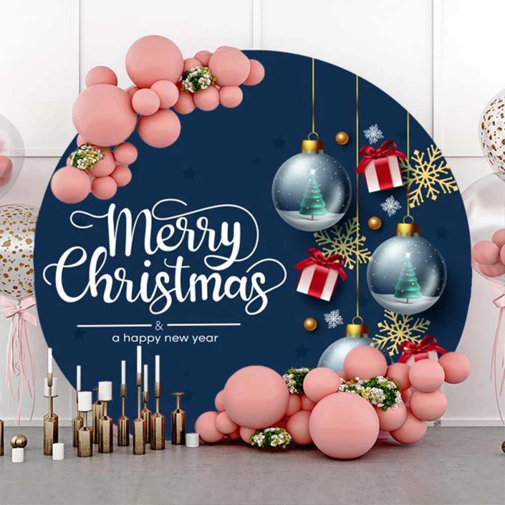 Merry Christmas Round Backdrop Cover Jingle Bells Gifts  Holly Leaves Xmas Family Party Circle Photography Background Decor