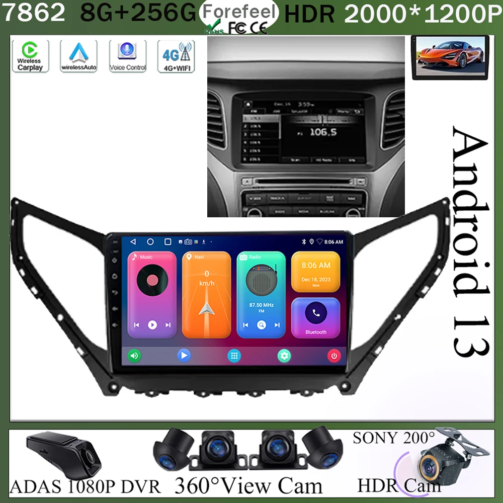 

For Hyundai Azera 2014 - 2015 Car Android Auto Radio Stereo Head Unit Multimedia Player GPS Navigation Carplay QLED No 2din DVD