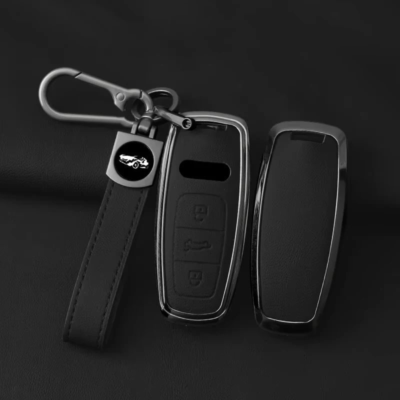 

Новинка, кожаный чехол для автомобильного ключа из сплава, чехол для ключей, защитный чехол для Audi A6, A7, A8, E-tron, Q5, Q8, C8, D5, аксессуары для автомобильных ключей