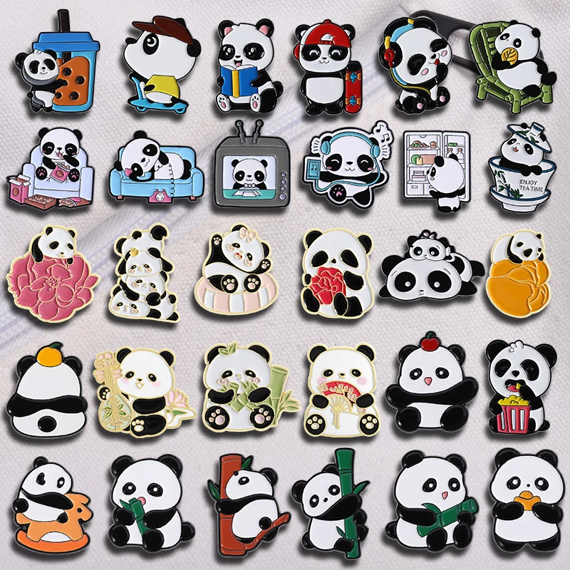 

Cartoon Cute Panda Bamboo Enamel Pins Lovely Chinese National Treasure Mascot Animal Brooches Backpack Lapel Badge Jewelry Gifts