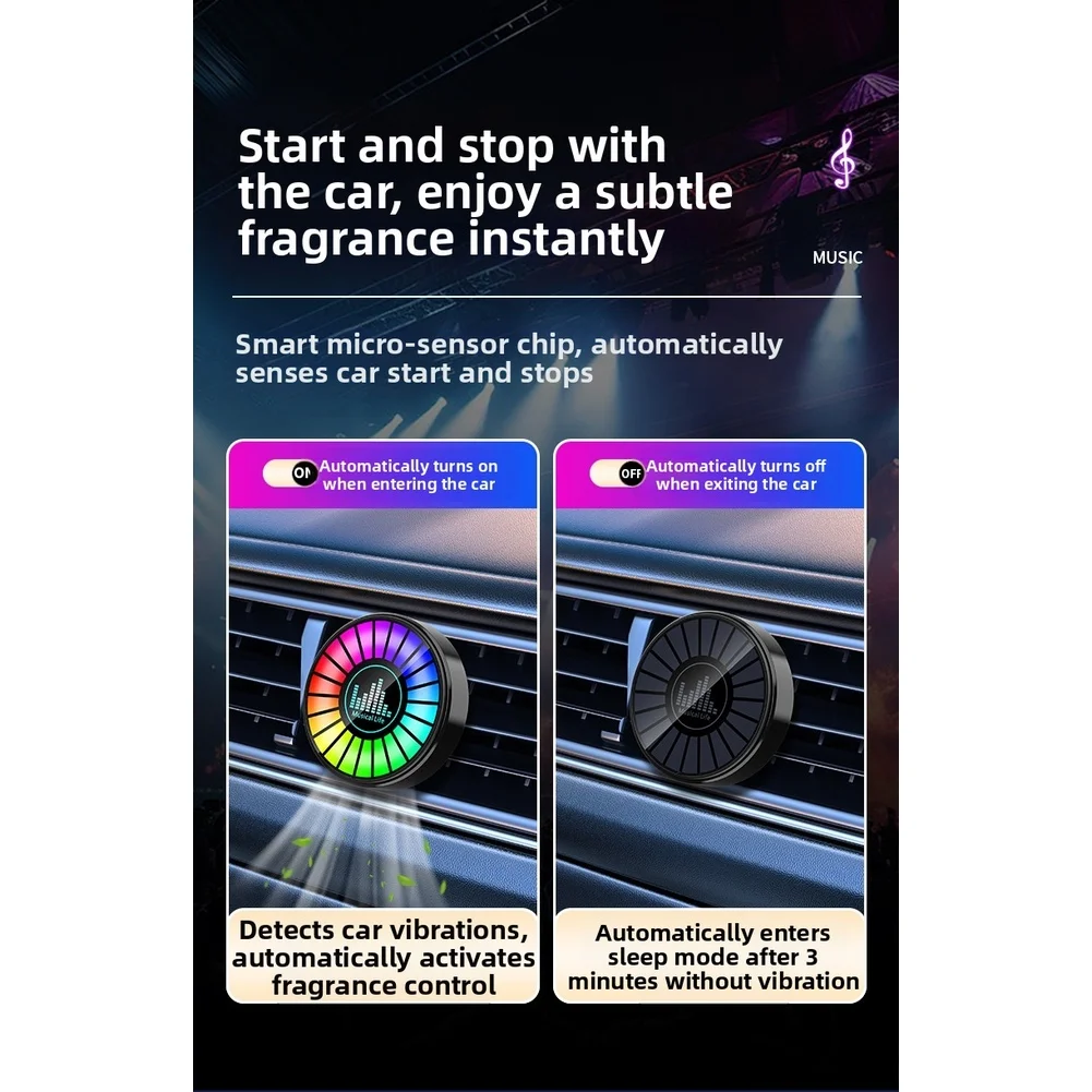 ضوء LED بفتحة تهوية السيارة مع مستشعر الصوت وتحكم الصوت RGB يتميز بمطابقة إيقاع الموسيقى ومستشعر تشغيل/إيقاف التشغيل التلقائي