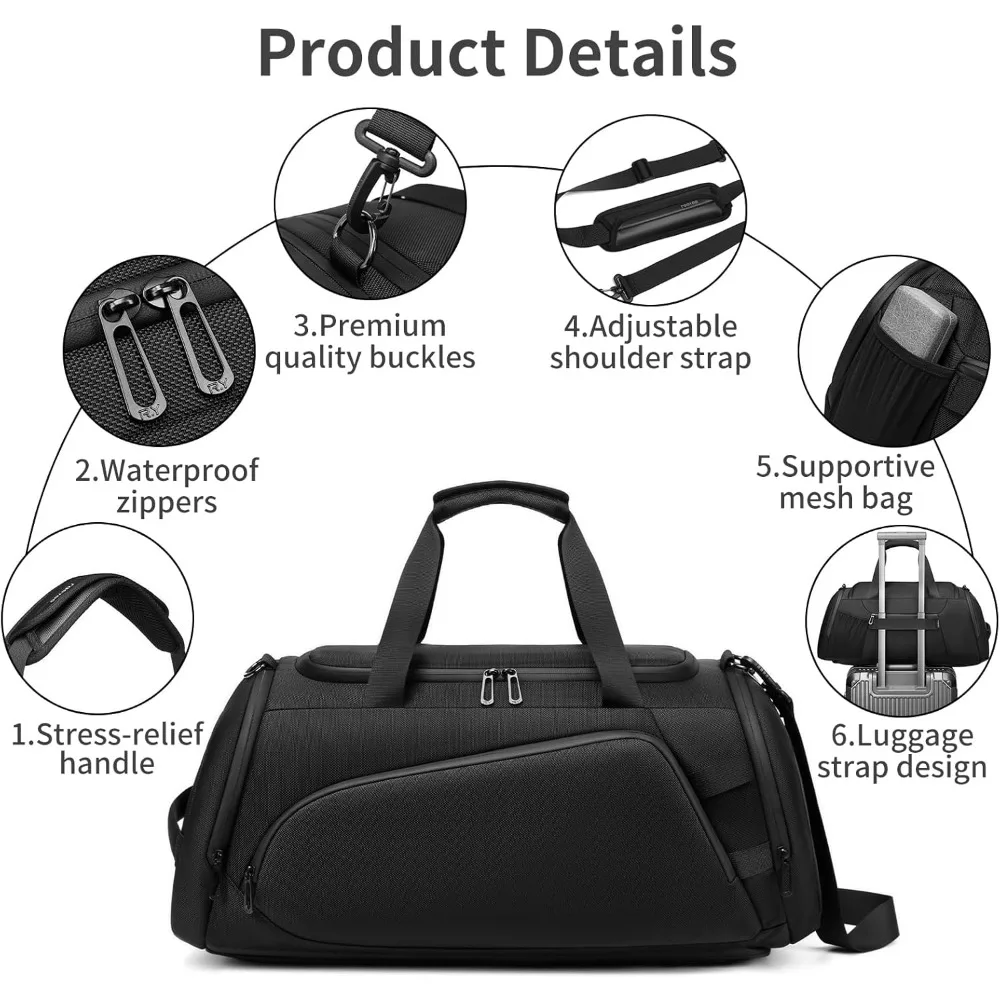 กระเป๋าเดินทางแบบดัฟเฟิลกันน้ำขนาด 40 ลิตรสำหรับผู้ชาย พร้อมช่องใส่รองเท้า เหมาะสำหรับการเดินทาง ฟิตเนส และกิจกรรมกลางแจ้ง