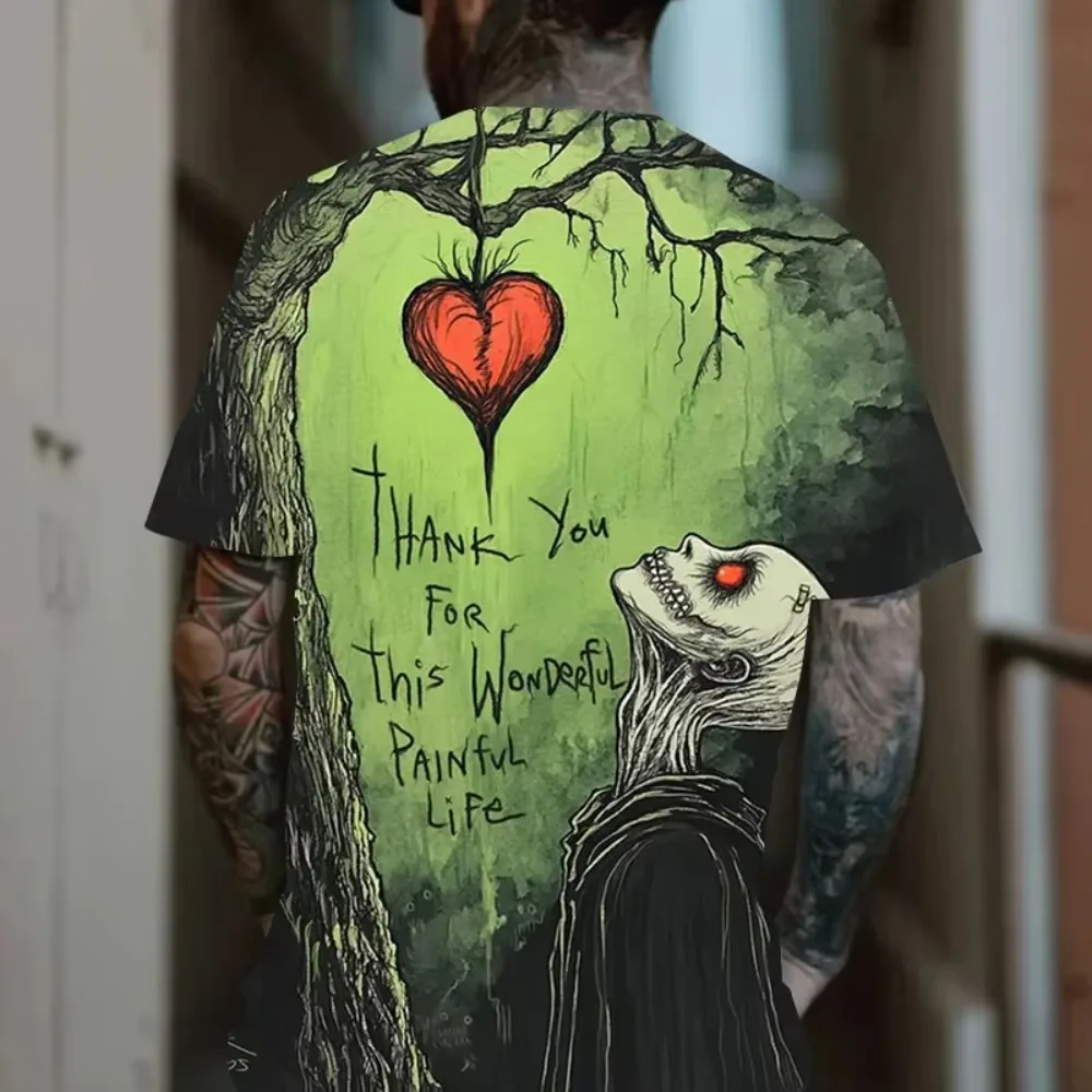 Gothic-style Terrifying Skull Pattern 3D-printed Men's Breathable Large-size T-shirt,  Outdoor Street Casual Trendy Couple's Top