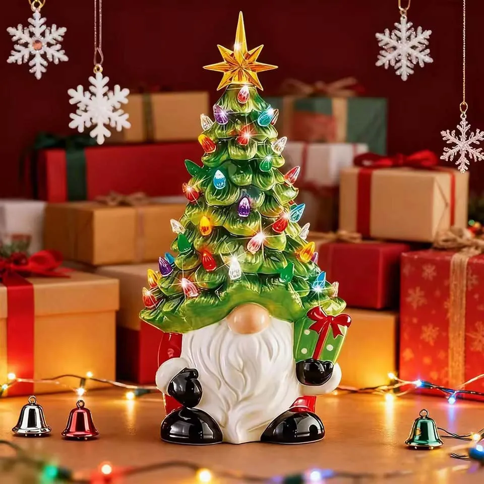 New Christmas Tree Dwarf Battery Luminous Resin Dwarf Christmas Tree Lamp Ornament Christmas Cute Desktop Decorations