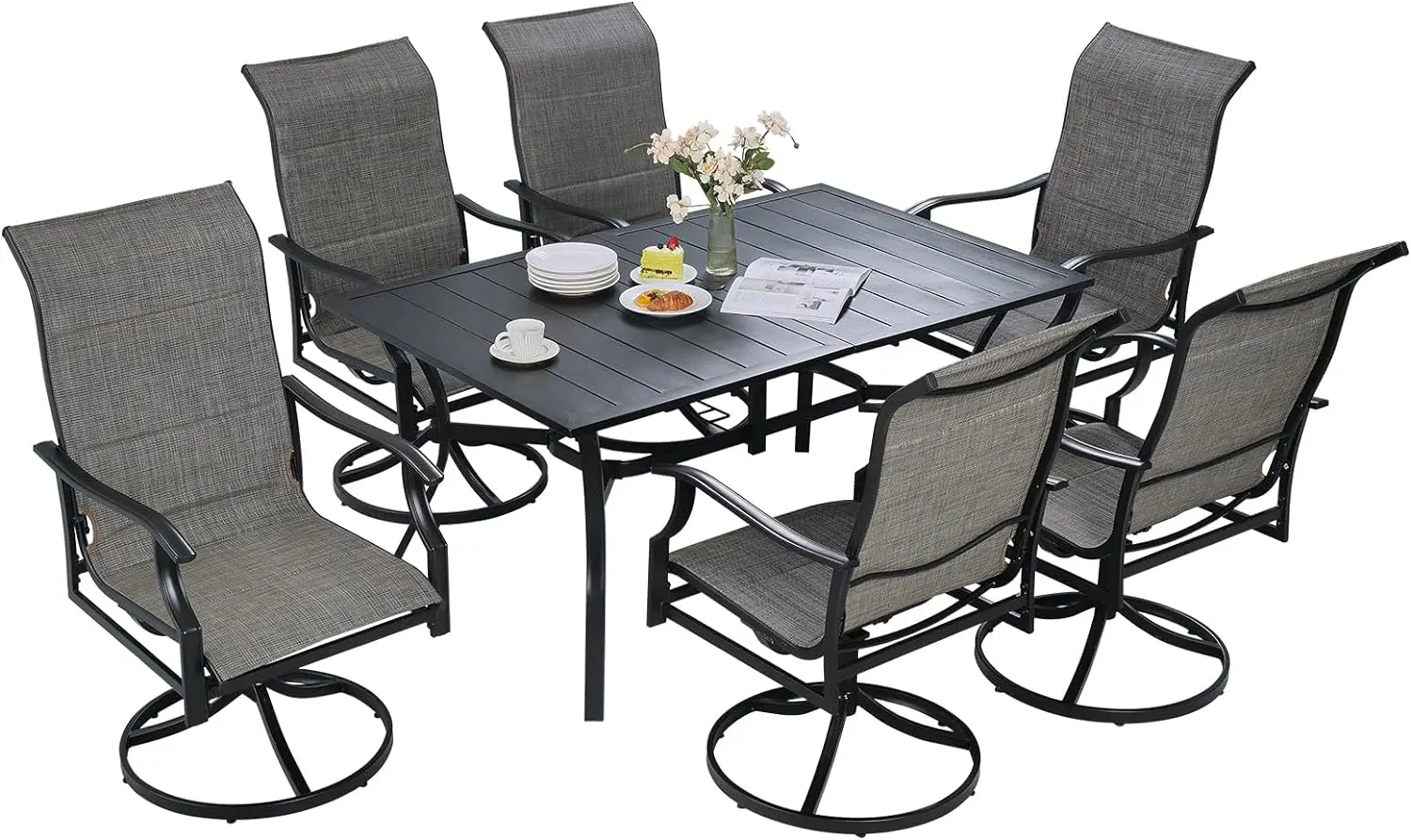 

Patio Dining Set, Outdoor Furniture Table and Swivel Chairs Set, All Weather Garden Furniture Table Sets with Umbrella Hole