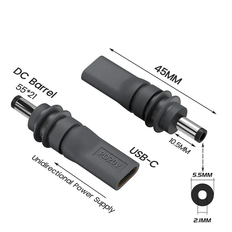 Type-C to DC Power Adapter for Starlink Mini PD100W USB C Female to DC5521 Male Connector Charge Barrel Jack Power Adapter