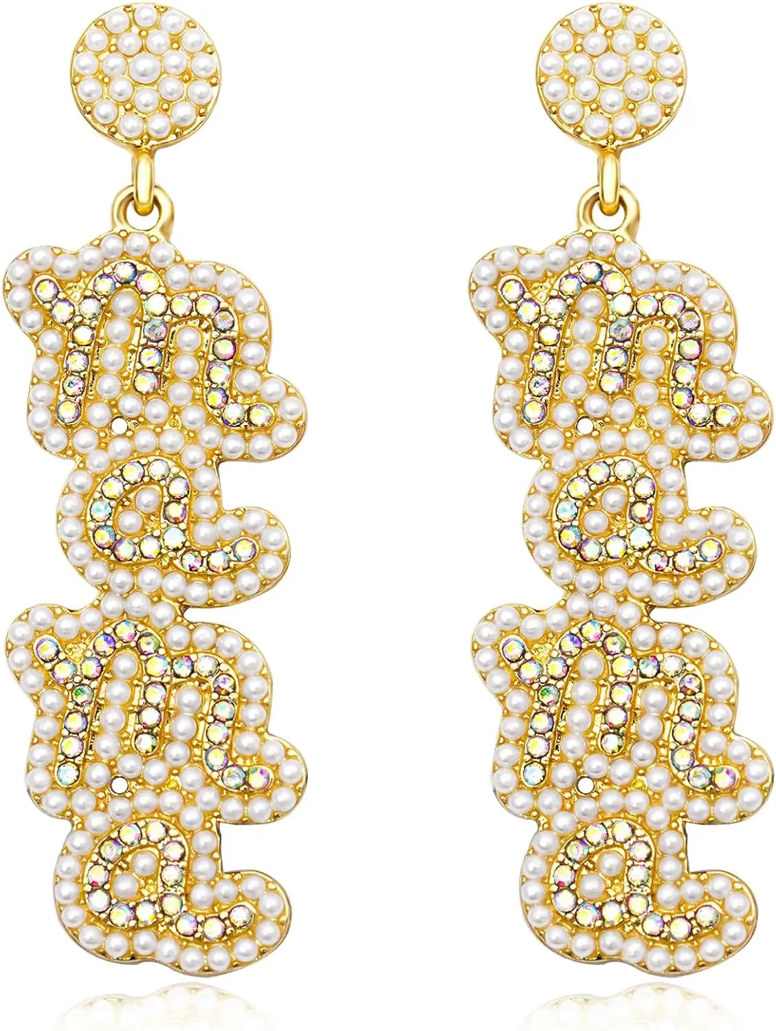 Ronglry Mama Earrings Mother's Day Earrings for Mom Cute Mama Letter Beaded Dangle Earrings Hypoallergenic Long Statement Drop Dangle Earrings Fun Mother’s Day Gift for Mom Grandmother from Daughter