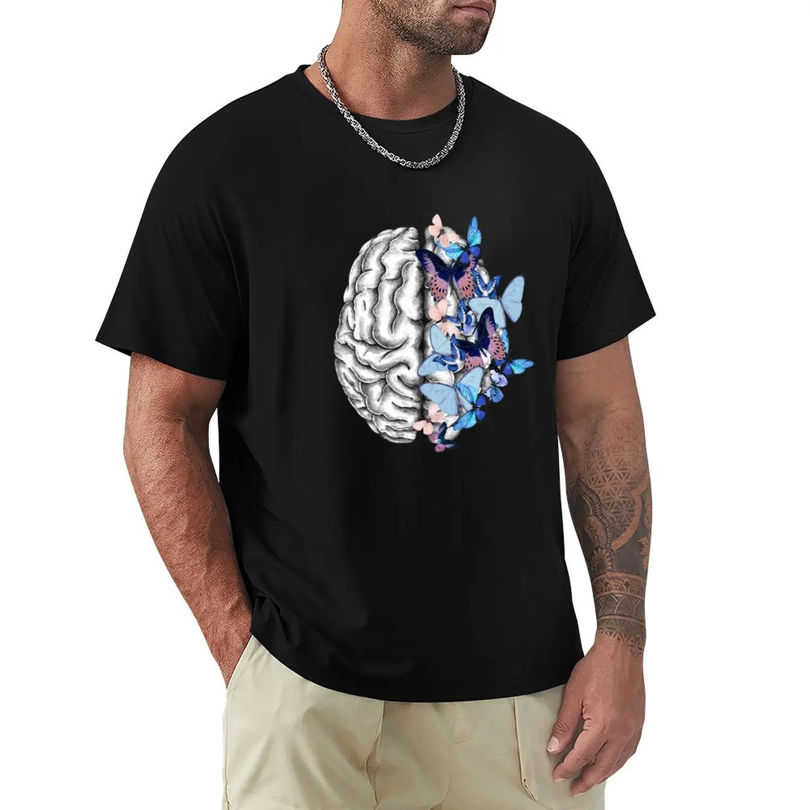 

Blue butterflies Mental health brain psychology T-Shirt Festive Simple T-Shirt