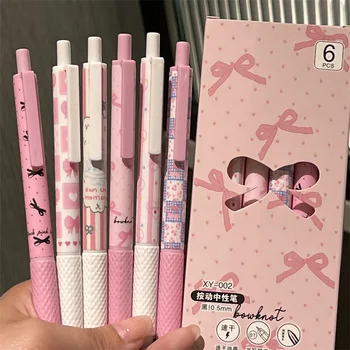 6 stks/doos Zoete Amerikaanse Roze Kleur Gel Pennen voor Kinderen Crème Boog Cake Dessert Briefpapier Gel Pen 0.5mm Zwarte inkt Pen voor Schrijven