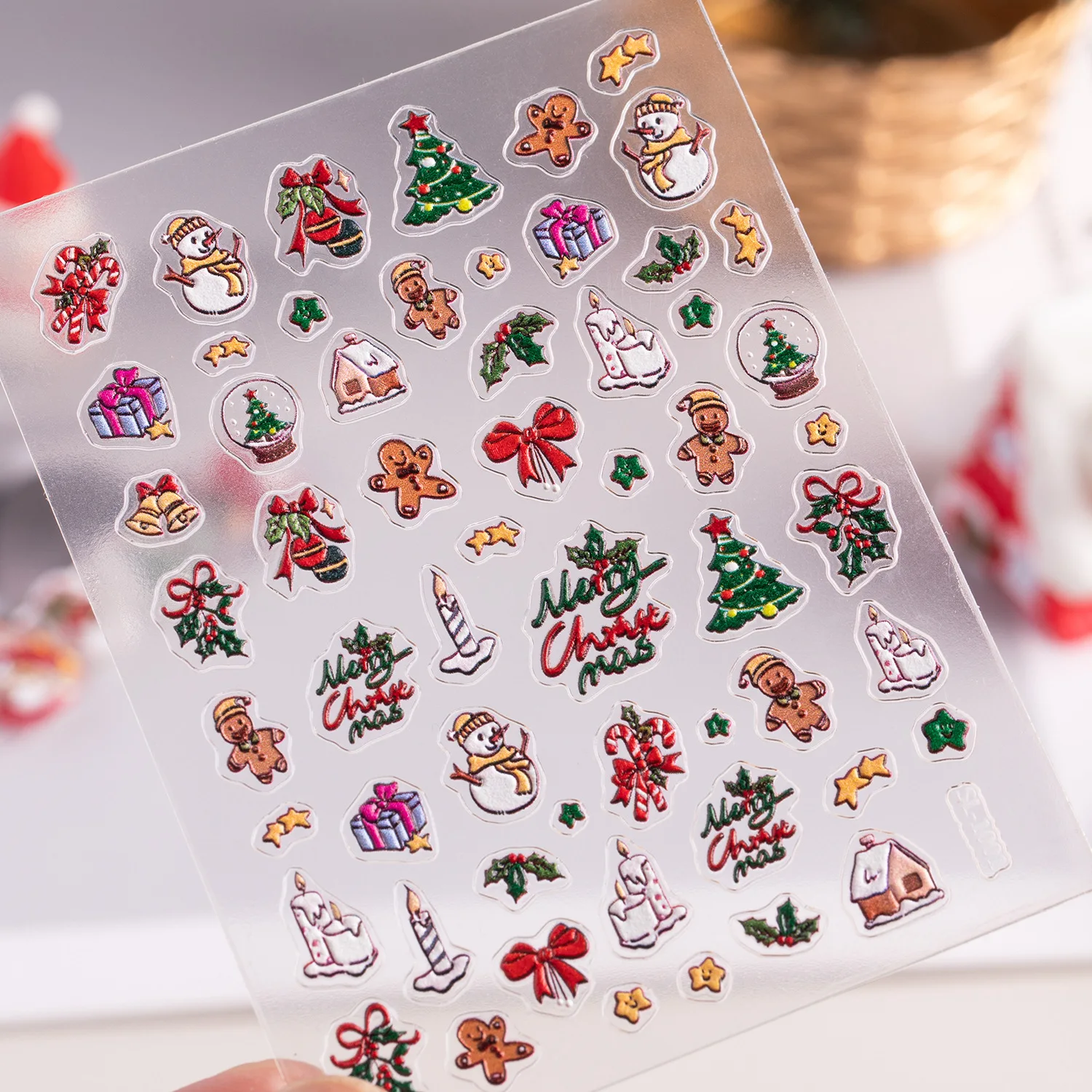 5D geprägte 6 Stück Weihnachtsgeschenk Nagelaufkleber Lebkuchenmann Schneeflocke Schneemann Nagelaufkleber Herbst Winter DIY Nagelzubehör