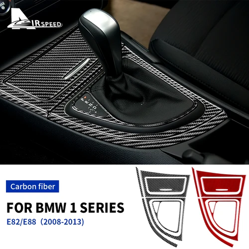 Para BMW Serie 1 E82 E88 2008-2013 accesorios de fibra de carbono Panel de cambio de marchas de coche tira lateral caja de almacenamiento pegatina de marco