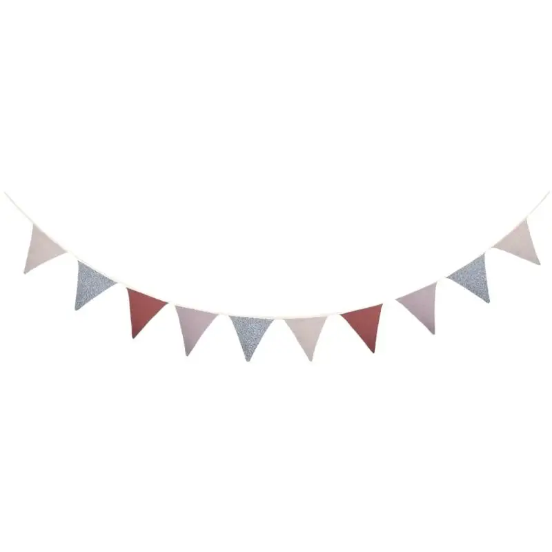 

Q6PE Cotton Fabric Bunting Banners Triangular Flags Party Decorations Hanging Cotton Garlands Pennant for Baby Shower Decors