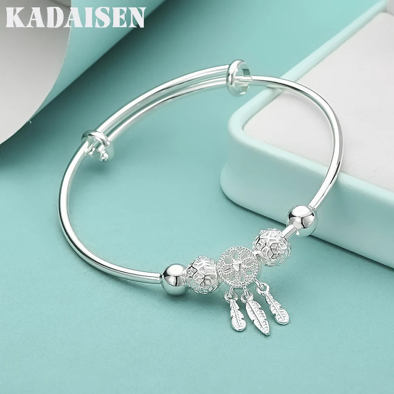 

925 Sterling Silver Dreamcatcher Tassel Feather Lucky Bead Bracelet Bangle For Women Fashion Original Party Wedding Jewelry Gift