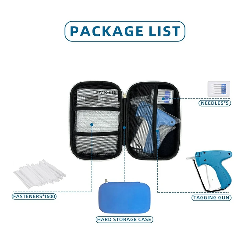 ケース付き衣類用タギングガン、バーブファスナー、衣類の値札、6本の針と1550個、1インチ
