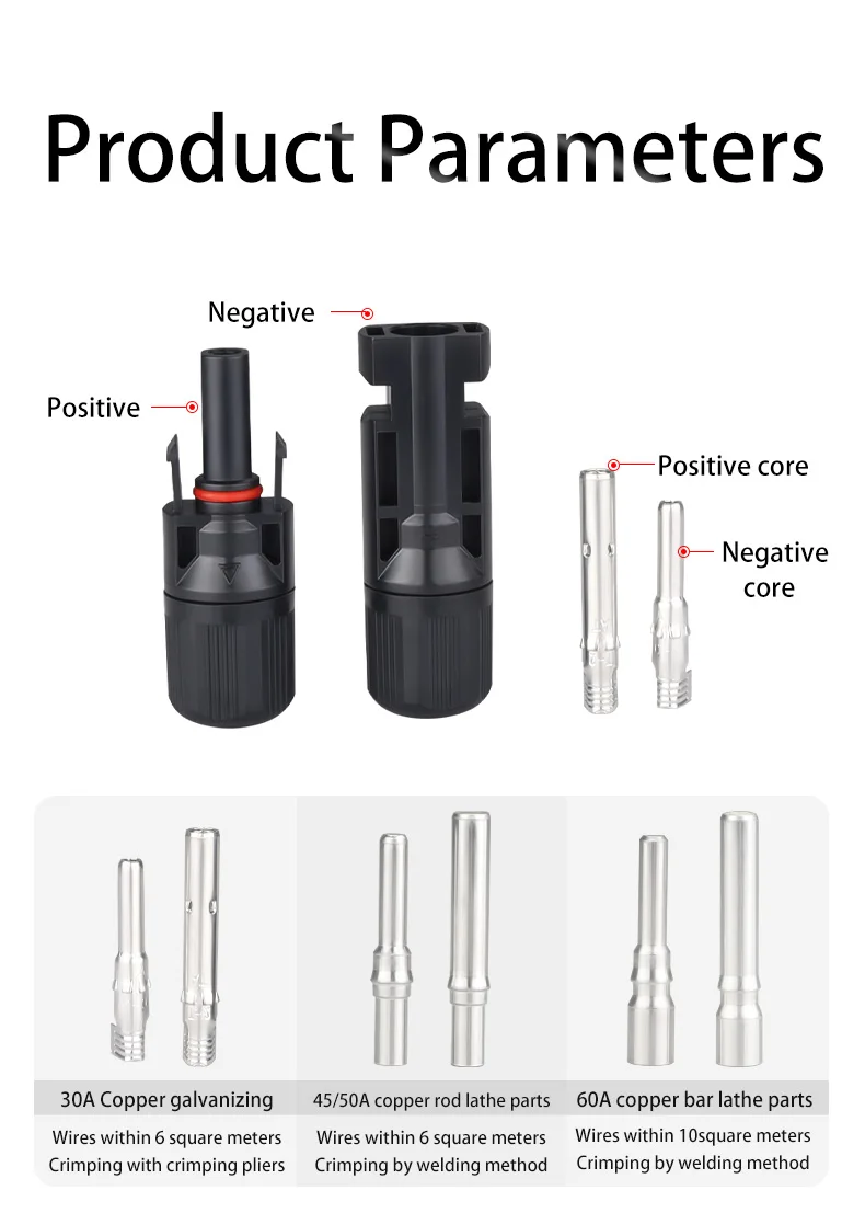 Pair of PV Solar Panel Mount Plug Connector IP68 1000V 30/45A Cable Male and Female And Inverter Photovoltaic 2.5/4/6mm2