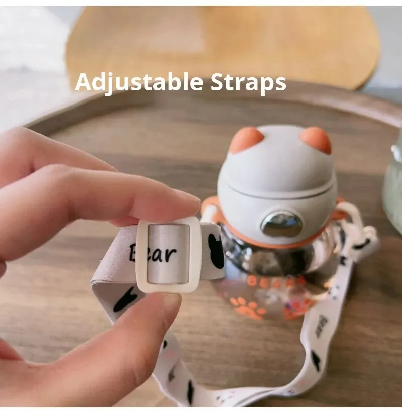 Детская бутылка для воды, 450 мл, форма медведя, герметичная соломенная чашка с милыми животными и силиконовой ручкой для школы малышей