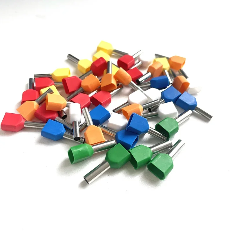 100PCS Dual Wires 2x(0.5mm²~6mm²) Copper Insulated Ferrules Cord End Crimp Terminal Electrical Cable Lug