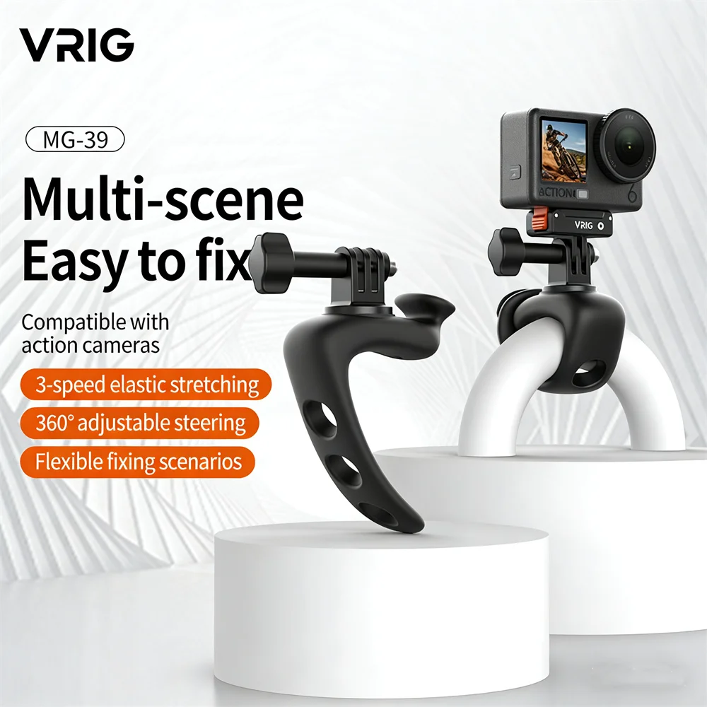 VRIG Universal Handlebar Mount for DJI Action 6/5 Pro/4 /GoPro 13/Insta360 Ace Pro2 Flexible Elastic Strap Cycling Fixed Bracket