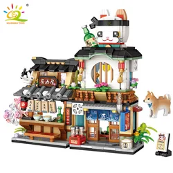 HUIQIBAO City Mini Chinese Street View Grocery Store Meat Shop Building Blocks Japanese Food  Ice Shop Figures Bricks Toys Child