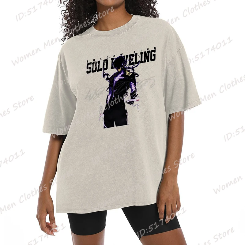 Solo Leveling Print T-shirt Summer High Quality Washed Cotton T Shirts For Women/Men Creative Crew Neck Short-sleeved Tee Shirts