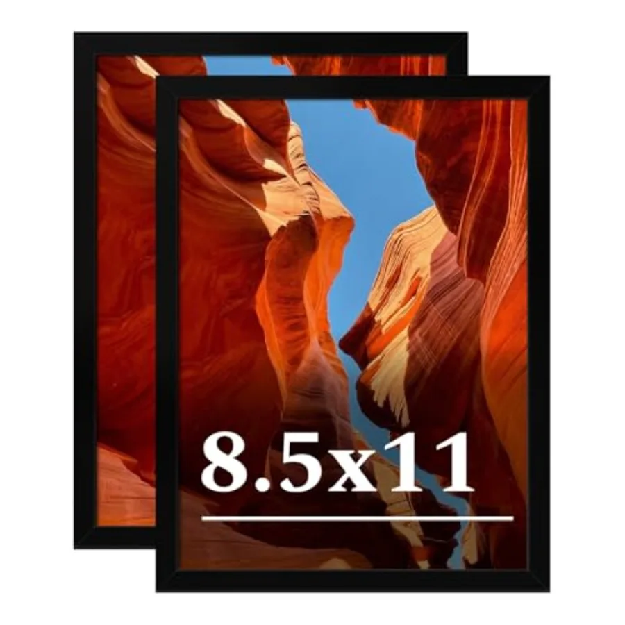 

Picture Frame 2 Pack for Certificate Poster and Picture, 8.5 x 11 Black Picture Frame with HD Plexiglas, 8.5 by 11 Display Fram