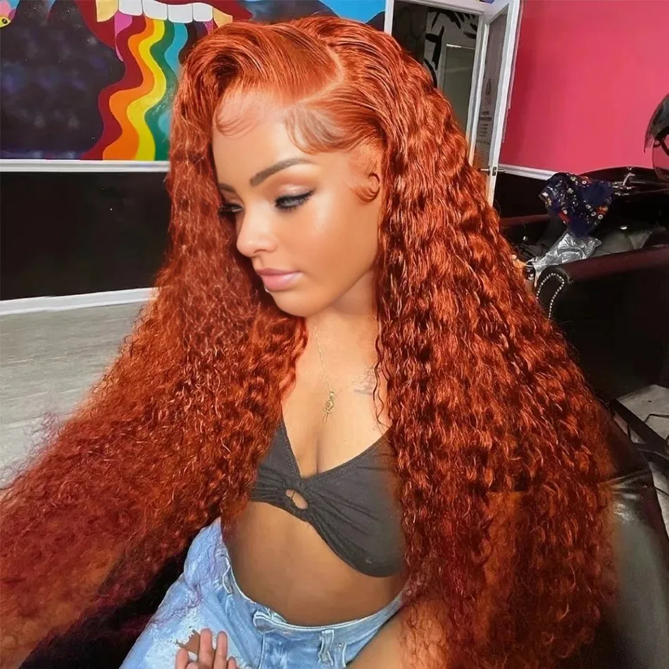 350 Ginger Orange Deep Wave 13x6 Lace Front Wig 30 Inch Curly Highlight 13x4 Lace Frontal Human Clearance Sales For Women Choice
