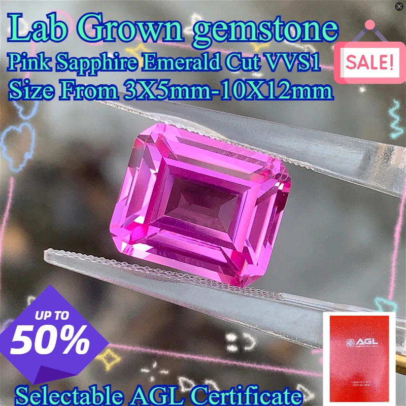 

Lab Grown Pink Sapphire Emerald Cut High Quality Gemstone DIY Jewelry Making Materials For Rings Earrings AGL Certificate