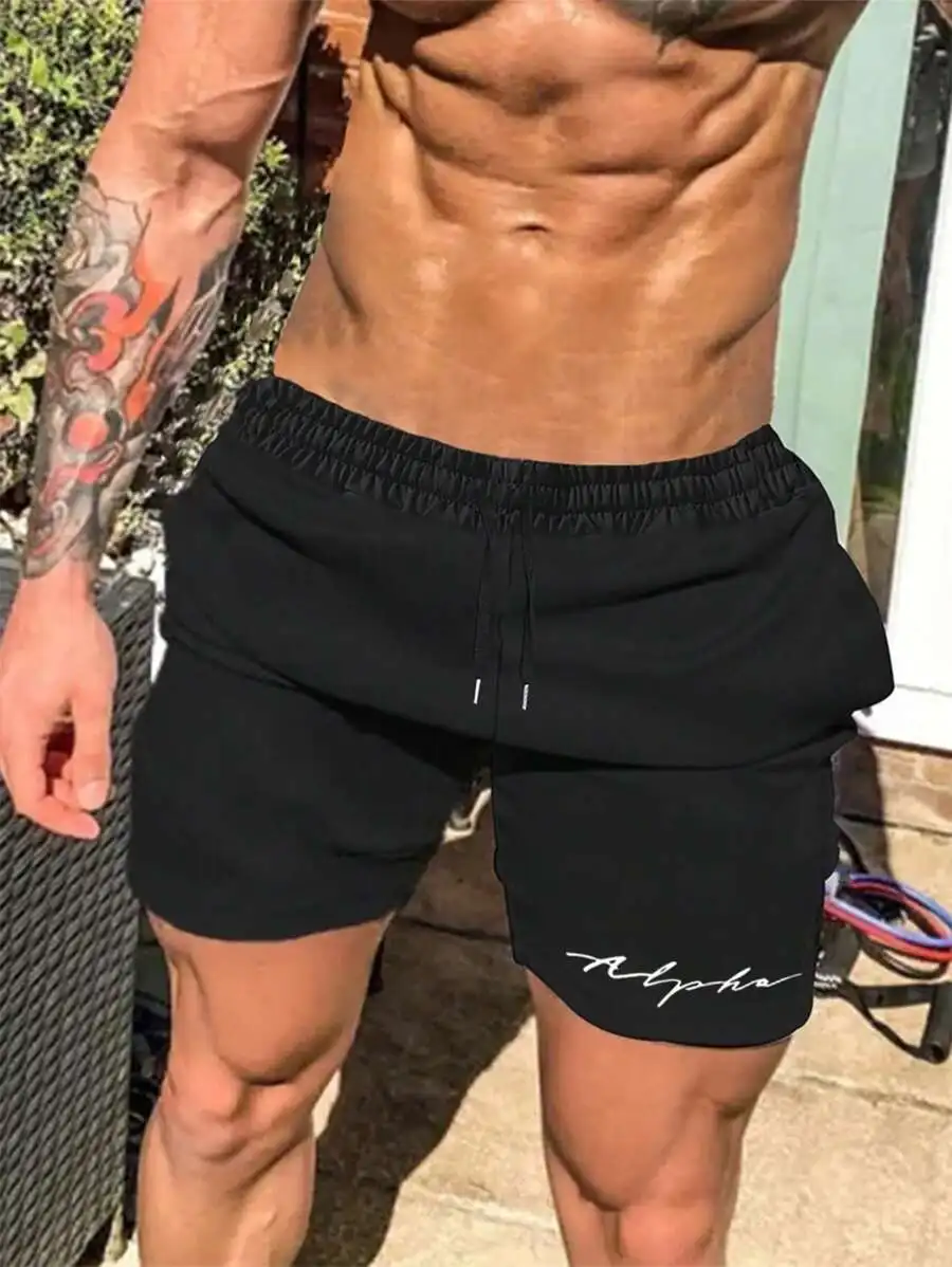 

Men Casual Drawstring Waist Shorts With Letter Graphic For Beach Vacation