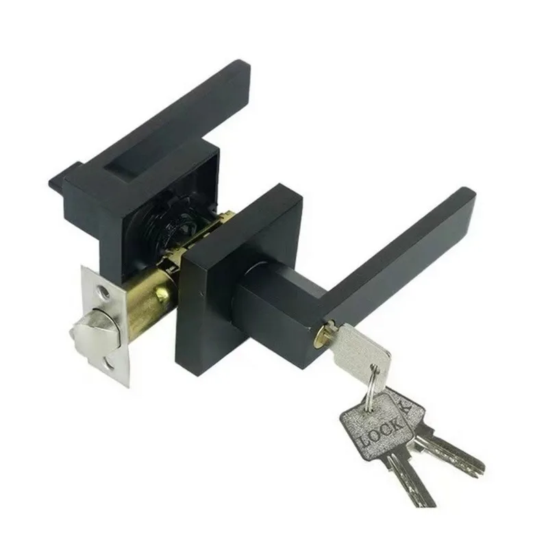 1/2 Pack Heavy Duty Keyed Entry Door Handle Set Entrance Handleset Matte Black Finish Square Door Levers Locks for Bedroom