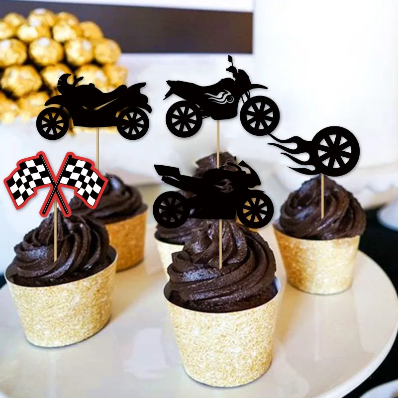 Motocross-Geburtstagsparty-Dekoration, Kuchen-Cupcake-Topper, Motorrad-Banner, Kuchendekoration für Geburtstagsparty-Zubehör für Männer oder Jungen – Detail 7