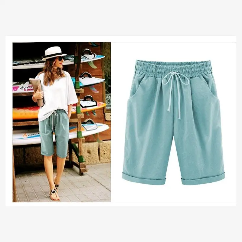 سراويل صيفية رفيعة متوسطة الطول مقاس كبير غير رسمية للنساء قابلة للتنفس وخفيفة الوزن بخمسة أرباع للسيدات