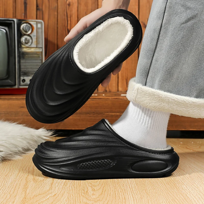 

Mens Cotton Slippers Winter Warm Plush Clogs Anti-slippery Waterproof Slip Ons Cotton Shoes for Men 2025 New Trendy House Slides