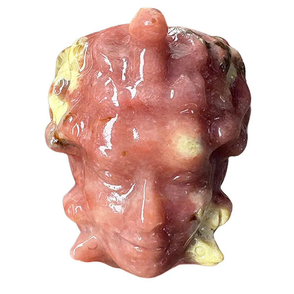 Custom 5.5cm Peach Blossom Stone Medusa Head Crystal Carving - Handcrafted Healing Gemstone Mythical Figurine