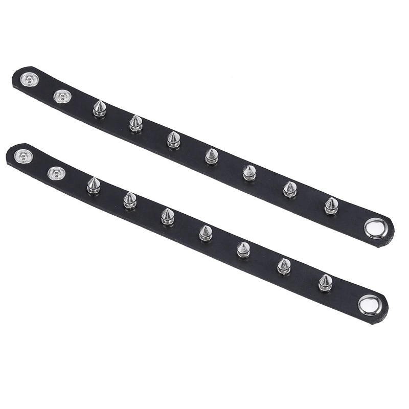 2X Press Stud Buckle Spike Studs Decor Black Faux Leather Wristband For Men Lady