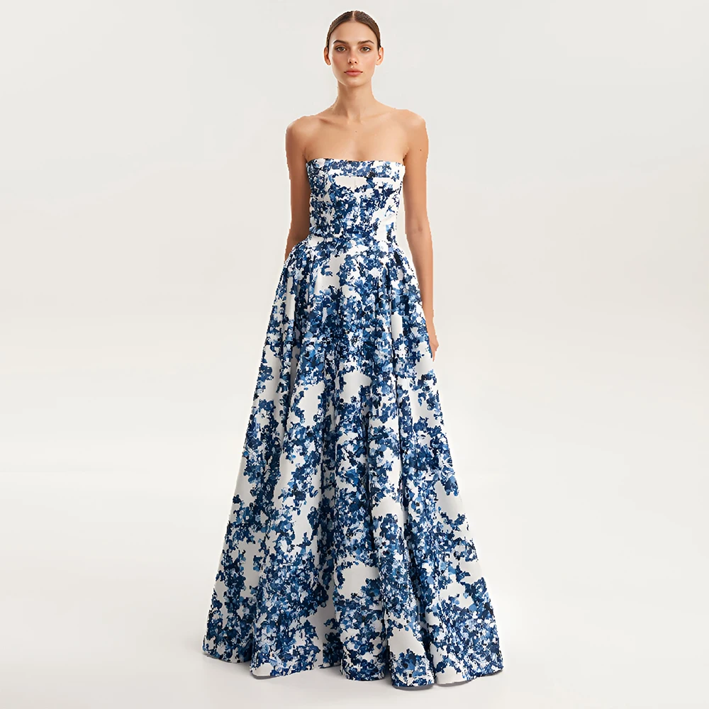 

ESBRIDE Designer Luxury Evening Dresses Sleeveless Strapless Prom Dresses Floral A-LINE Elegant Party Gown Party Outfits Woman