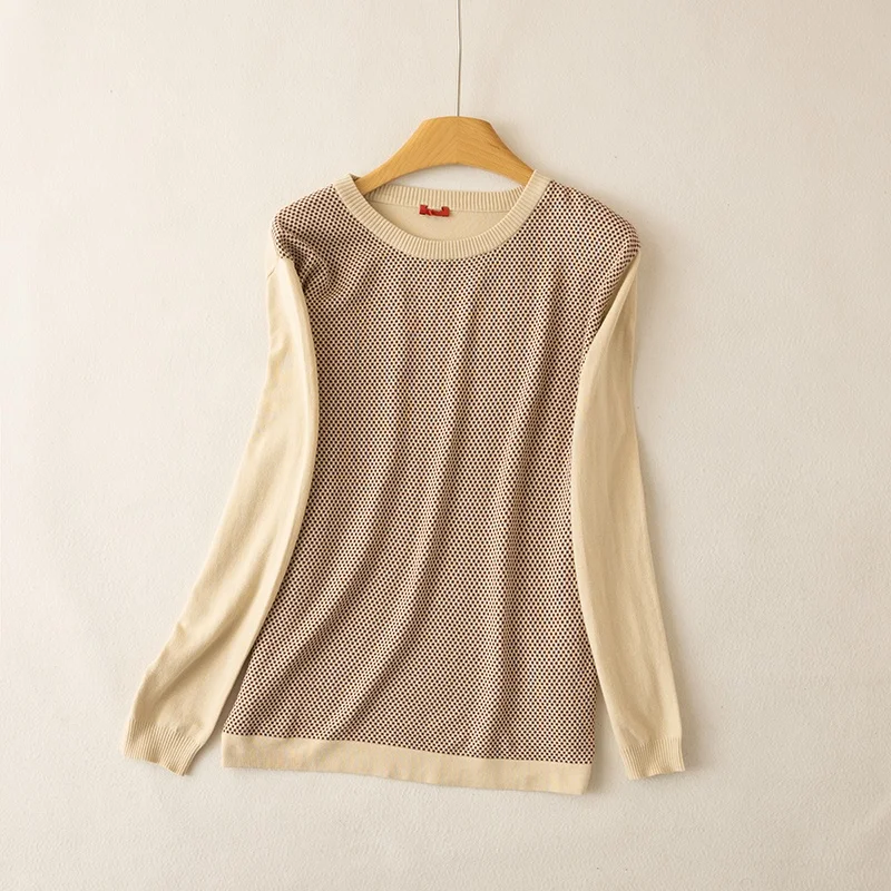 

Basic Cotton Blend Long Sve Knitted Sweater Color Loose Fit round Ne Pullover for Women Comfortable Lazy Sle