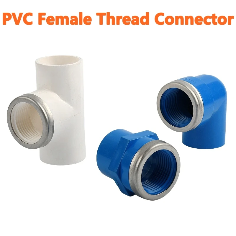 PVC 90 Degree Elbow Joint Straight Connector Tee Water Supply Irrigation Tube Adapter Female Thread I.D 20 ~ 63mm 1/2 