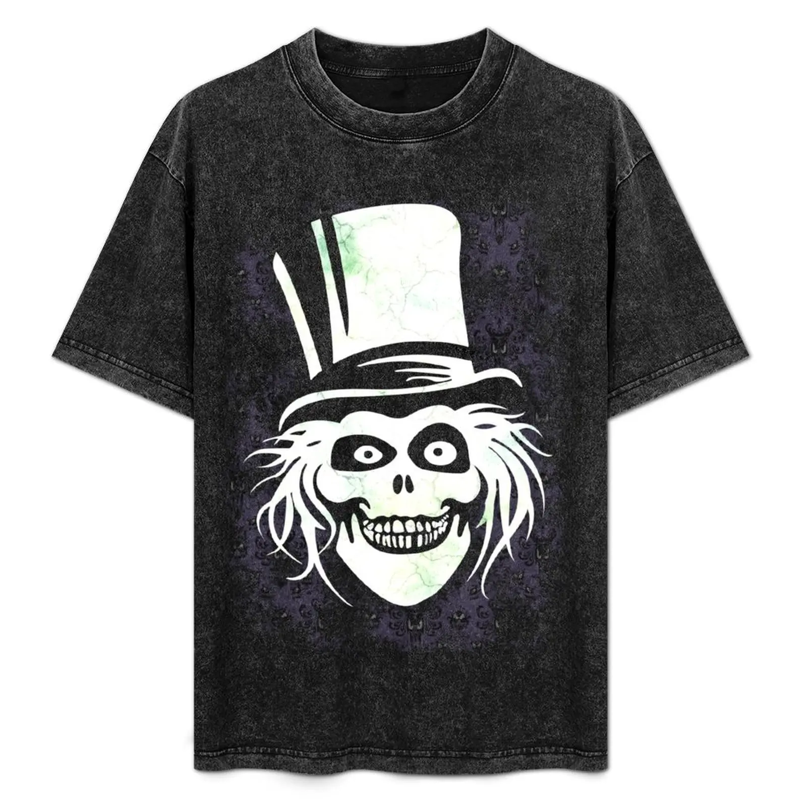 Camiseta HATBOX GHOST WITH GRUNGY HAUNTED MANSION WALLPAPER, camiseta informal básica clásica