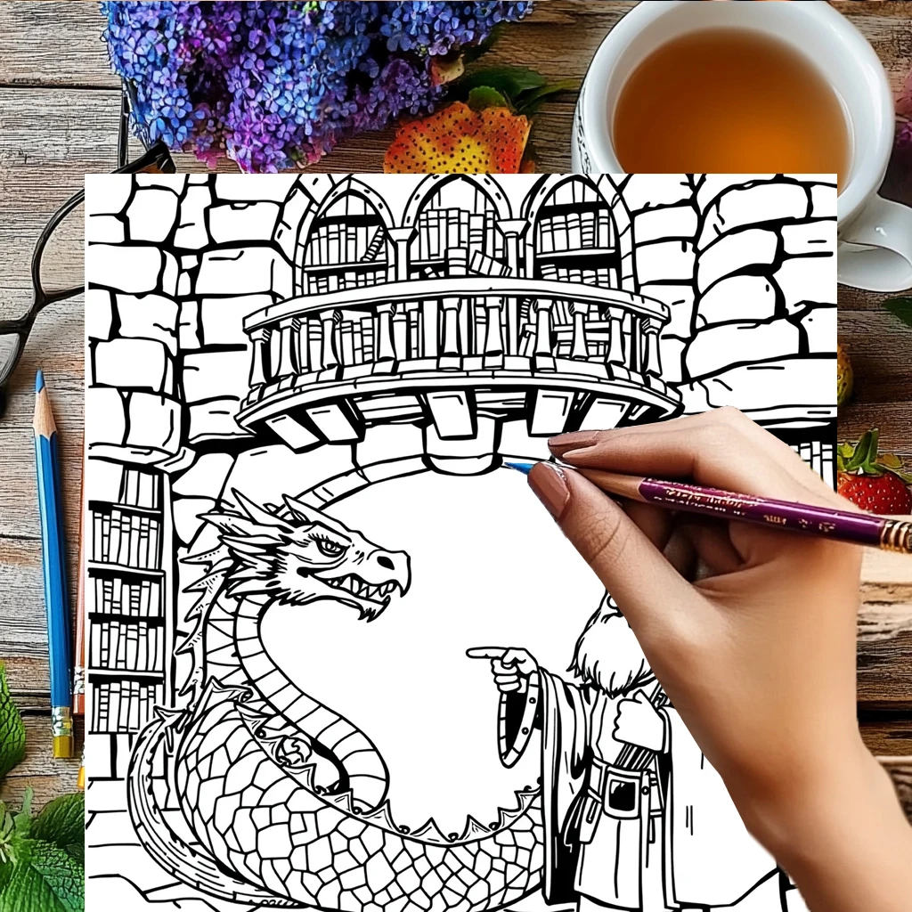 大人のための中世の城の塗り絵 |   28ページの塗り絵、クリスマスや感謝祭のための画材