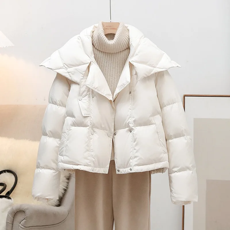 Women Short Thickened Warm Double Breasted Down Puffer Jacket Women 2024 New Fashion Casual Winter White Duck Down Coat Female