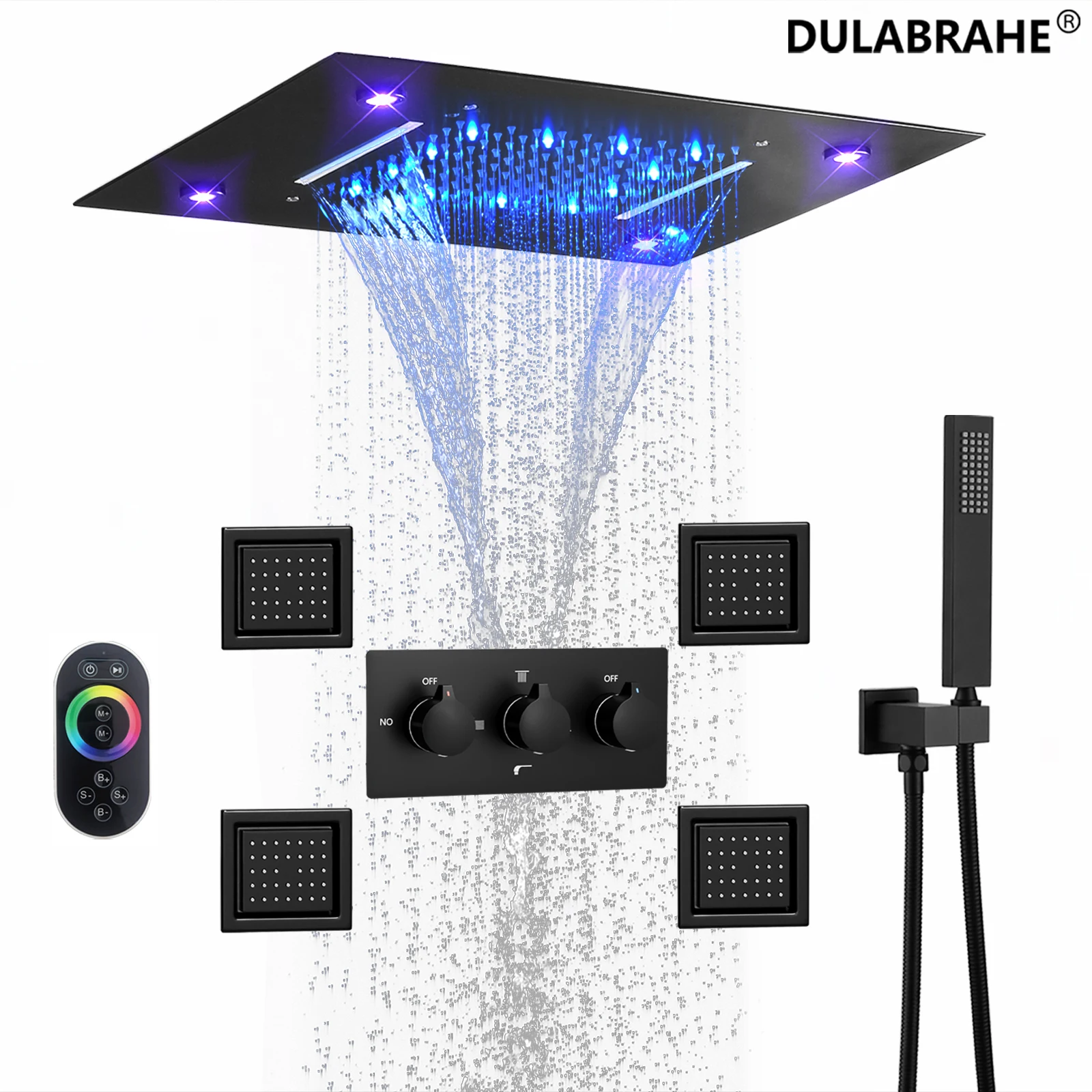 

LED Shower Mixer Set Ceiling Mounted Rain Waterfall Shower 500*360MM Bathroom Cold and Hot Shower Faucet Set