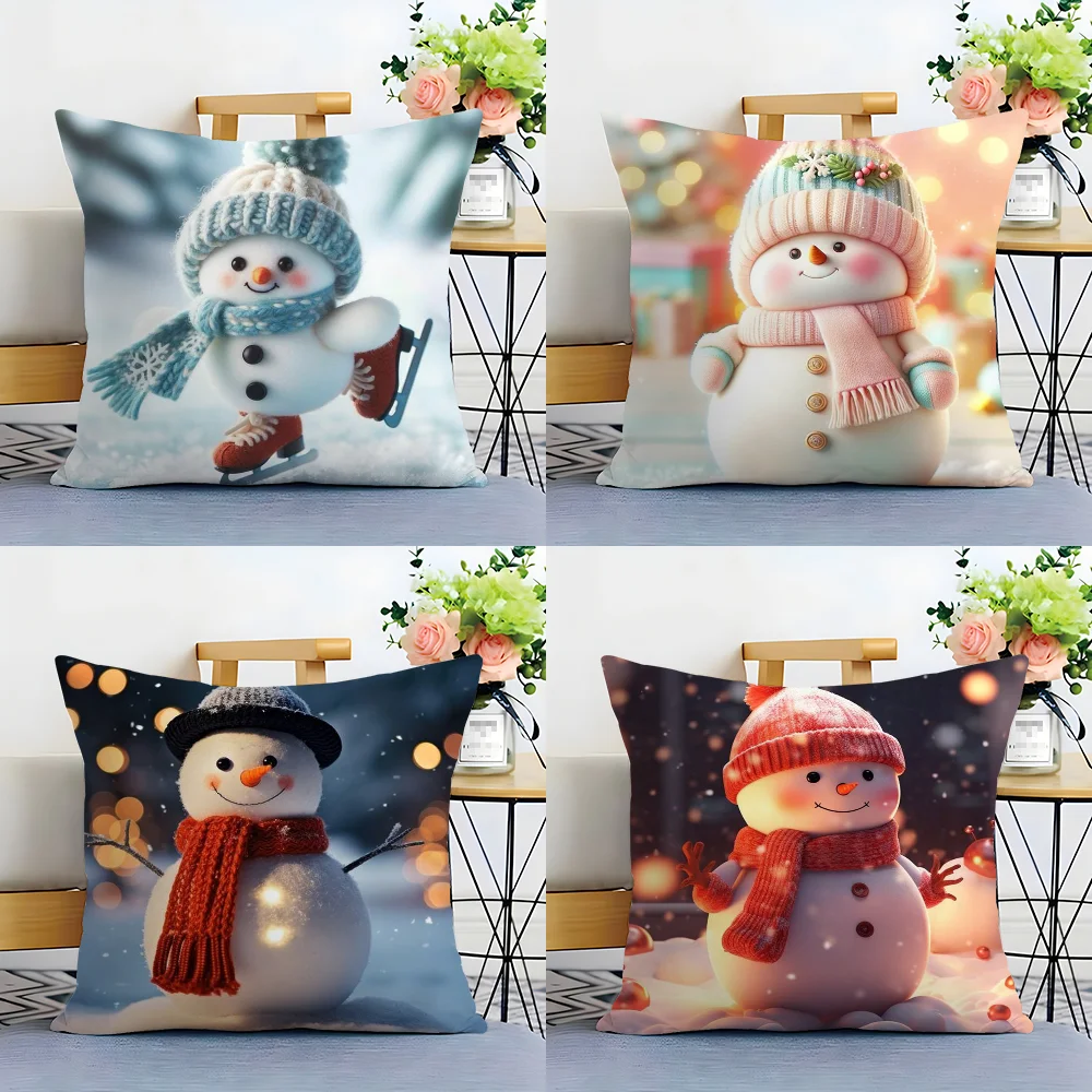 Christmas Winter Snowman Pillow Case Plush Fabric Soft  Pillowcase Double Sided Print Cushion Cover Household Gifts