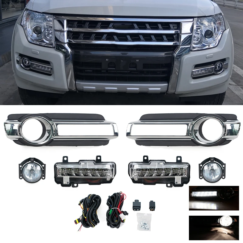 

Противотуманная фара в сборе для Montero V98 DRL для Mitsubishi Pajero V97 V93 V95 Передний бампер Противотуманная фара с проволочной крышкой gGrille