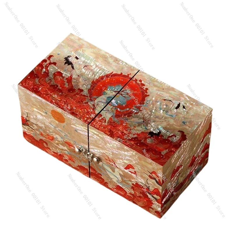 Intangible Heritage Mother Of Pearl Lacquer Wooden Jewelry Box Handmade Large Capacity Wedding Bridal Keepsake Organizer Gift